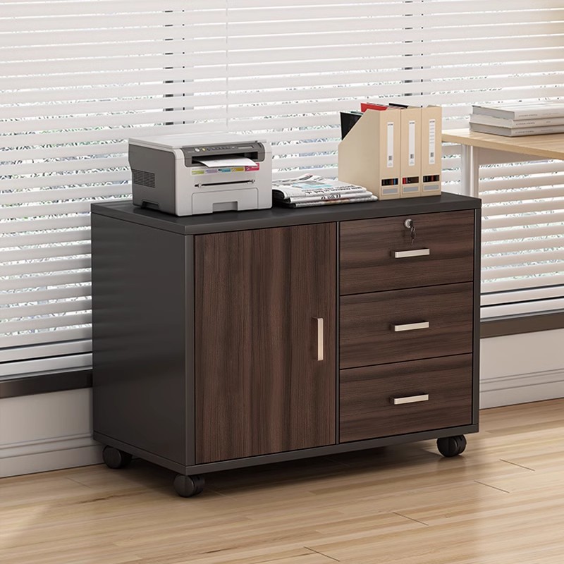 Archivador de madera, gabinete de oficina con cerradura, gabinete de almacenamiento móvil, gabinete de cajones, gabinete de almacenamiento debajo de mesa con ruedas, gabinete bajo