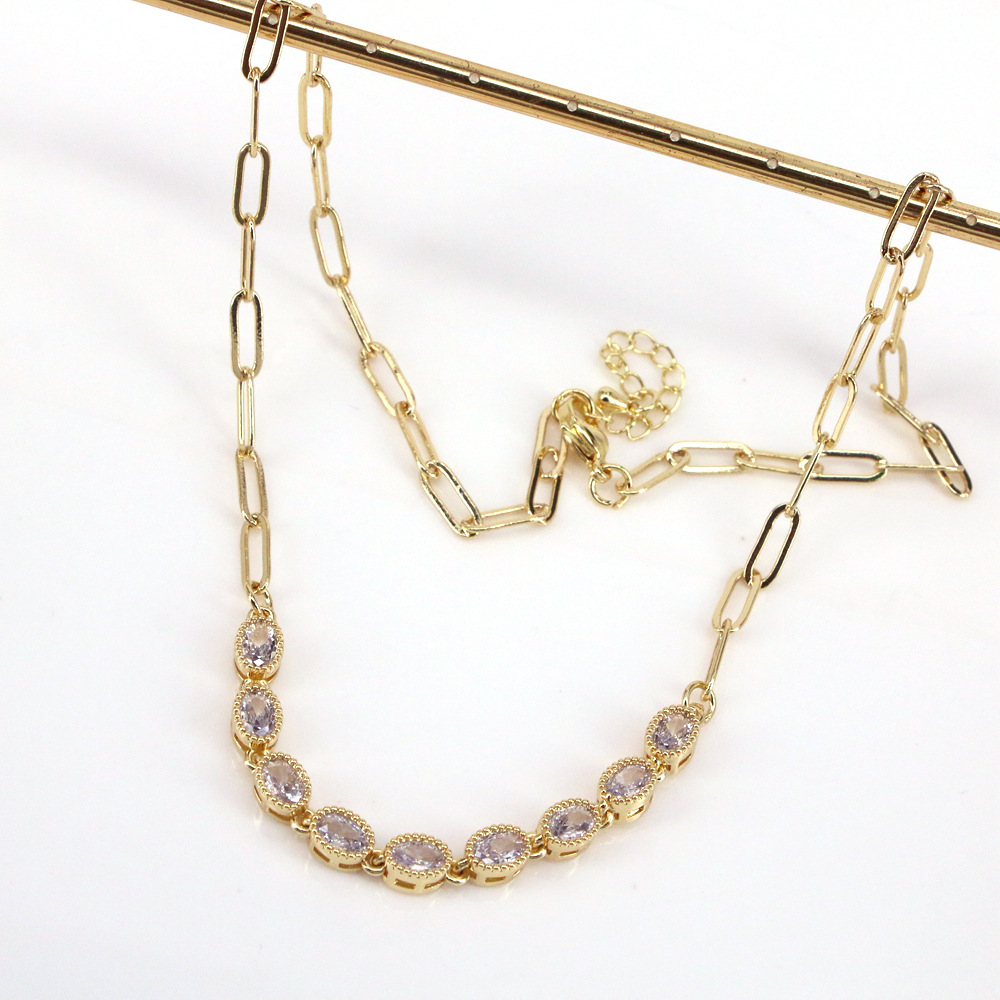 Fashion Heart Shape Copper Necklace Gold Plated Zircon Copper Necklaces