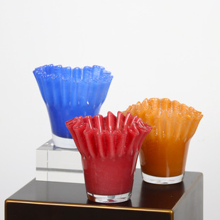 Creative Large-Mouth Ruffled Edge Pleated Glass Vase Soft Decoration Home Model Room Living Room Versatile