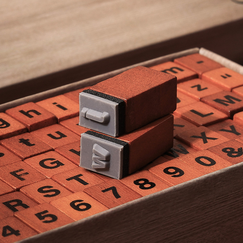 Sello de caja de madera transfronterizo alfabeto inglés mayúsculas y minúsculas sello de silicona caja de regalo sello de contabilidad