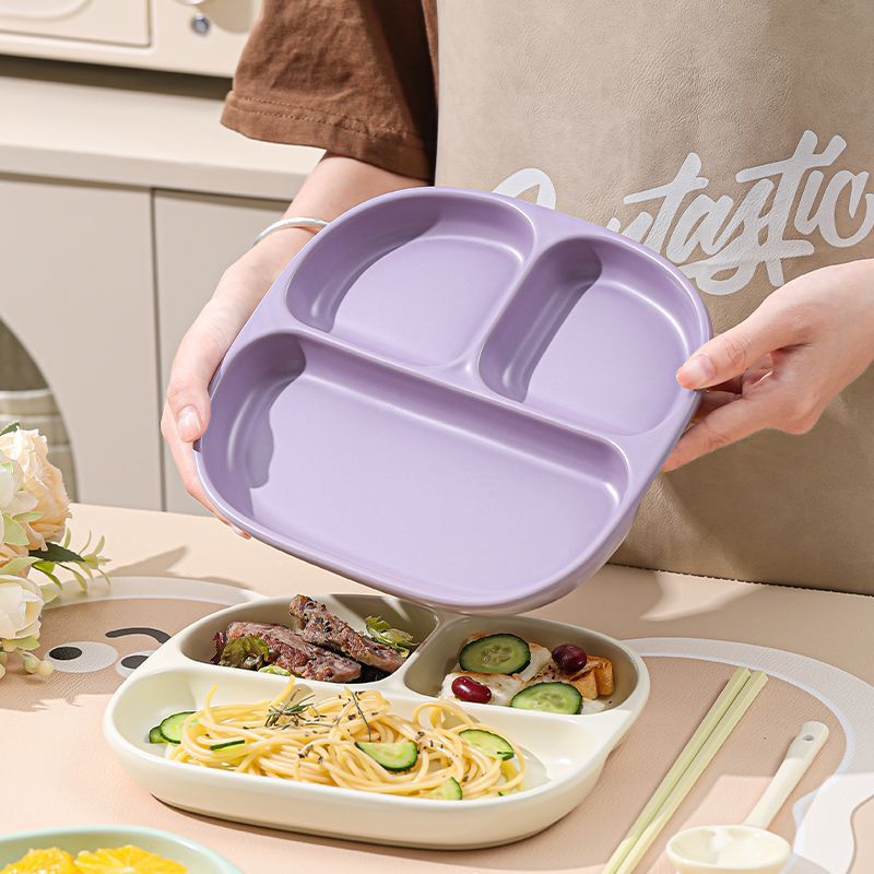 211 Ceramic Divided Plate for One Person, Household Quantitative Fat-Reducing Three-Compartment Plate, Breakfast Separated Underglaze Color