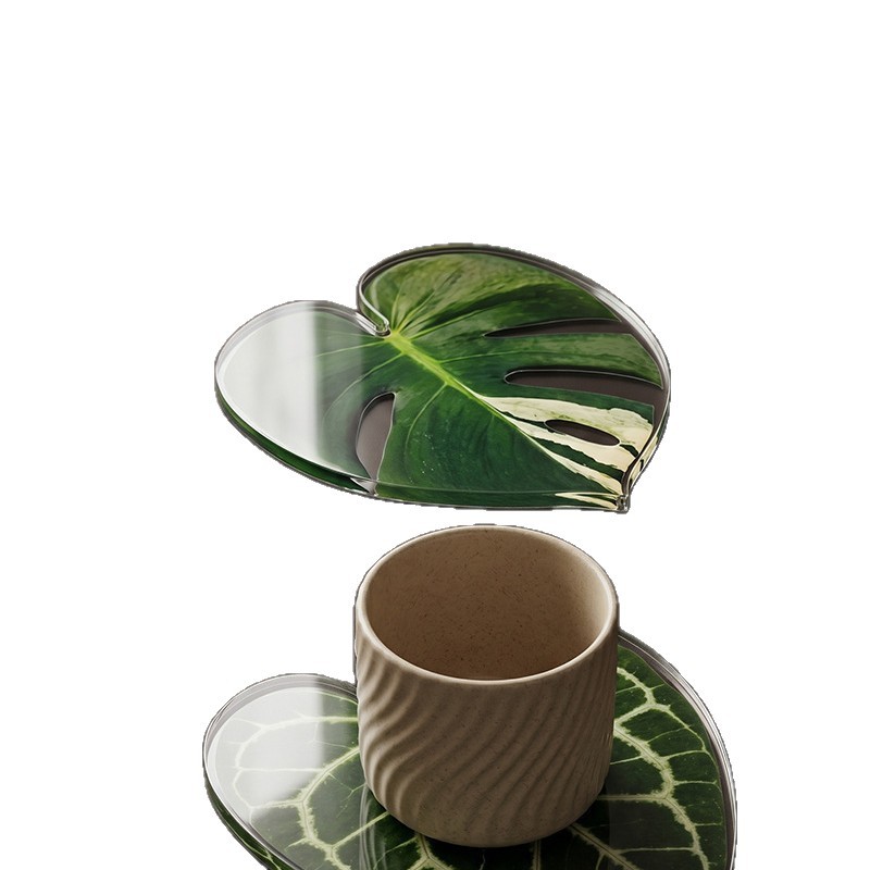 Plantas tropicales cojín de taza acrílico creativo tortuga espalda bambú colorido cojín de aislamiento térmico anti-escaldado cojín de taza anti-deslizante