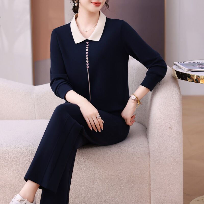 中年妈妈秋装长袖卫衣休闲运动服套装女2025早秋洋气上衣两件套女|undefined