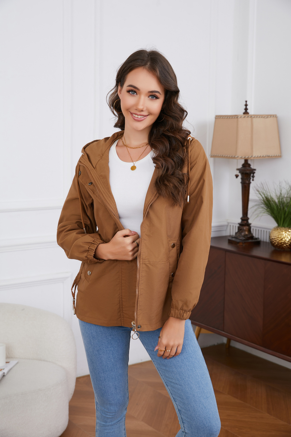 Women's Clothing new spring and autumn casual windbreaker women's loose windproof jacket with hood and long sleeves basic windproof jacket for women_voghion.com