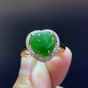 Fubei Diamond Jewelry [18K Gold Inlaid with Natural Hetian Jasper Full Diamond Heart-Shaped Ring] Loose Stone Size 8*16mm