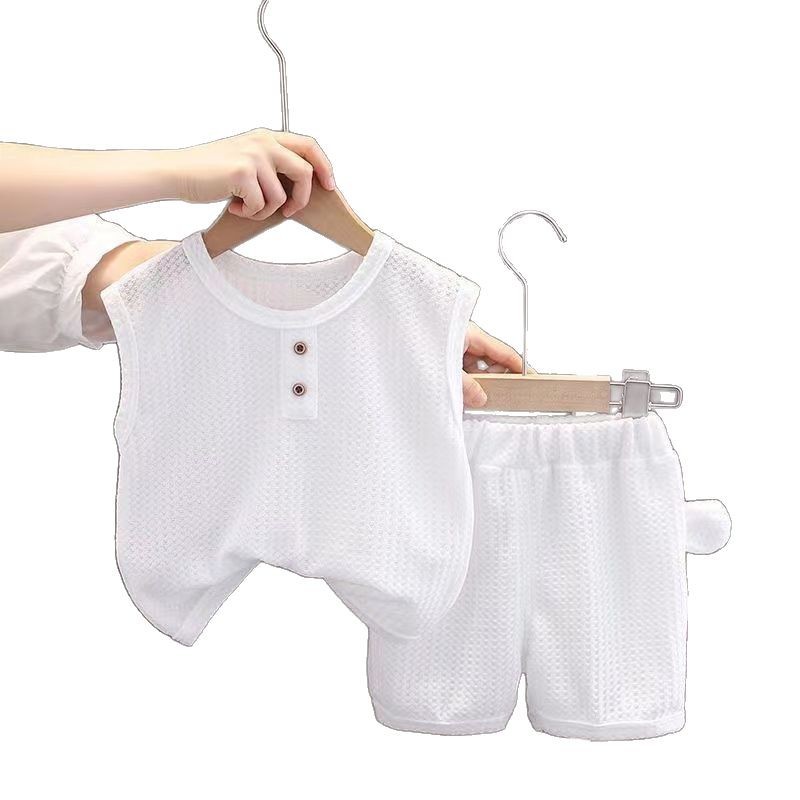 Traje sin mangas de verano para niños nueva ropa para niños pequeña y mediana ropa de verano versión coreana de dos piezas ropa de verano para bebés