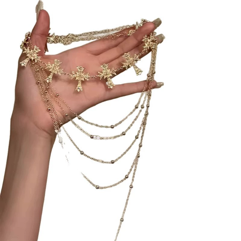 Retro necklace, nail sequins, fashionable design chain for key bag , trend of season