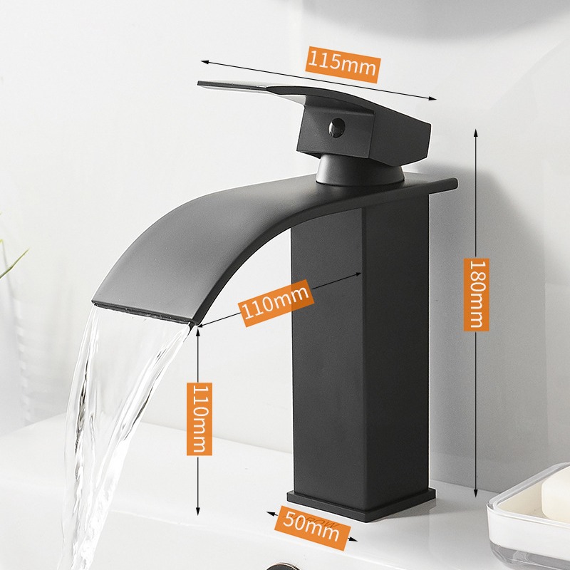 Negro cascada caliente y fría grifo americano lavabo cuenca contador lavabo baño grifo de cobre