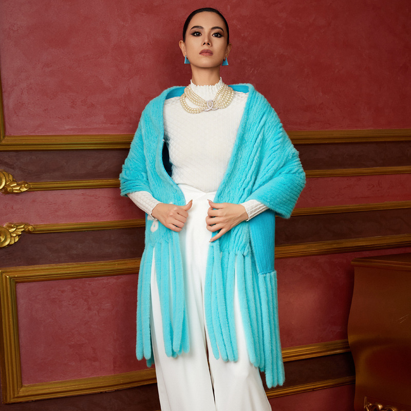 紫貂【续存时光】2024秋冬新款双面编织皮草进口水貂毛披肩斗篷女