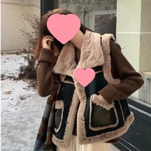 仿水貂毛牛仔马甲外套新款小香风加绒加厚保暖马夹牛仔上衣女