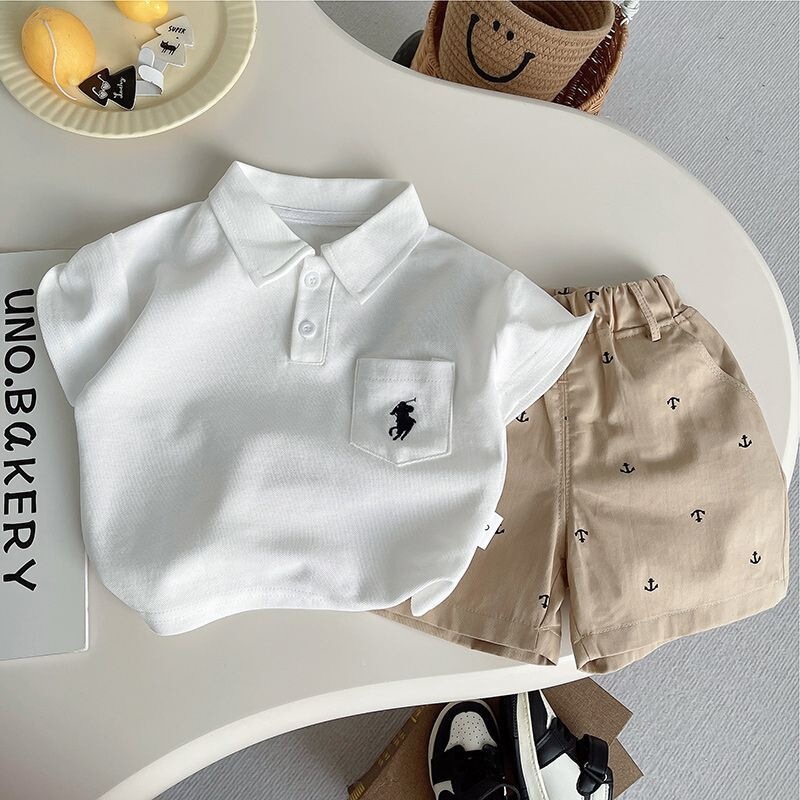 Baby Boy Summer Outfit Set, Children's Fashionable and Stylish Short-Sleeve Shirt and Shorts Casual Versatile Two-Piece Trendy Set