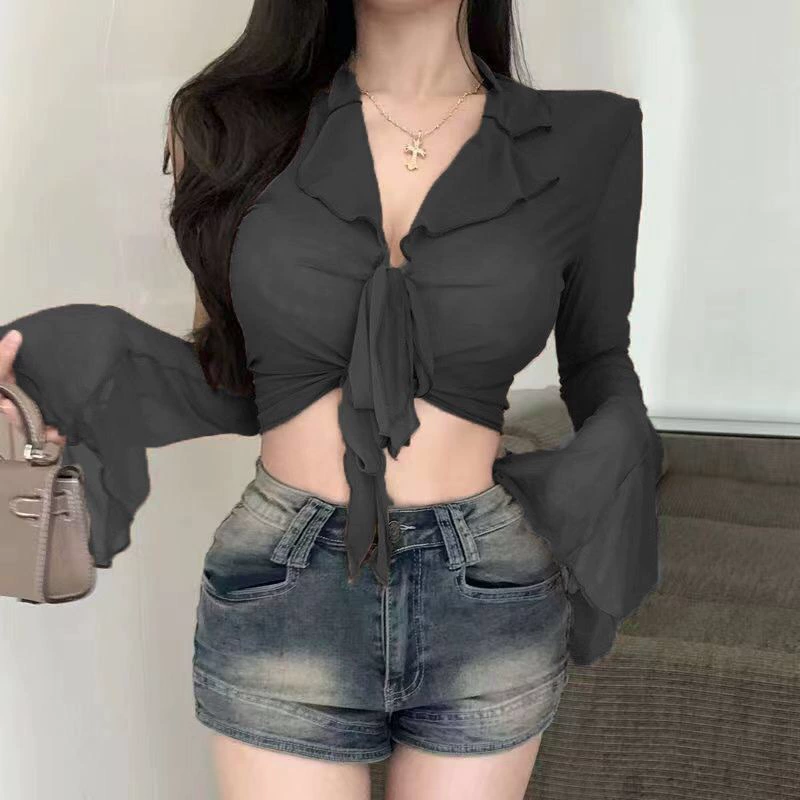 Цветная длинный рукав, sexy пояс, короткий брендовый мегафон, обтягивающий