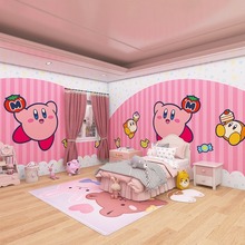 星之卡比墙纸儿童公主房卧室卡通装饰幼儿园教室童装直播间背景布