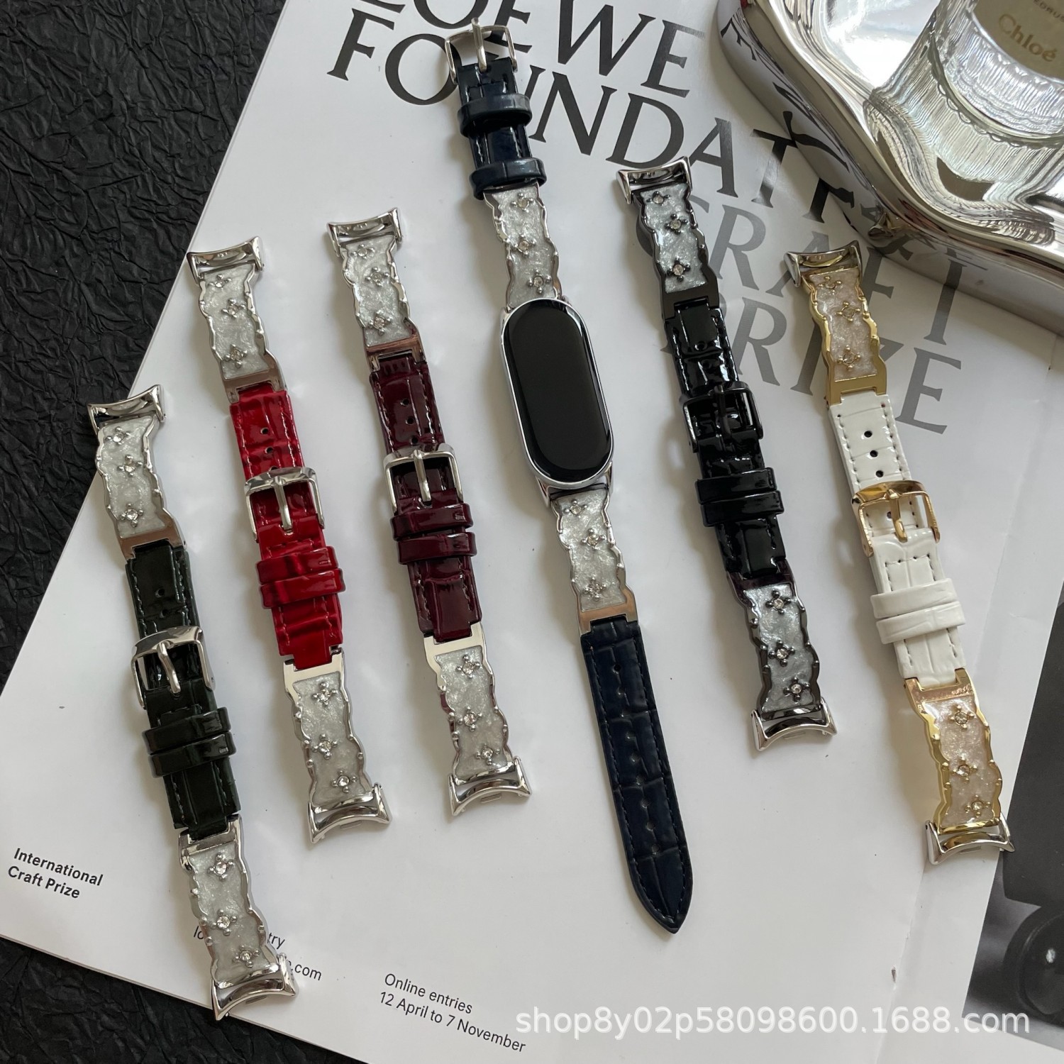 Galaxy Curved Crocodile Pattern Suitable for Xiaomi Mi Band 10 Apple iWatch S11 Leather Strap Gilt Huawei Gt6