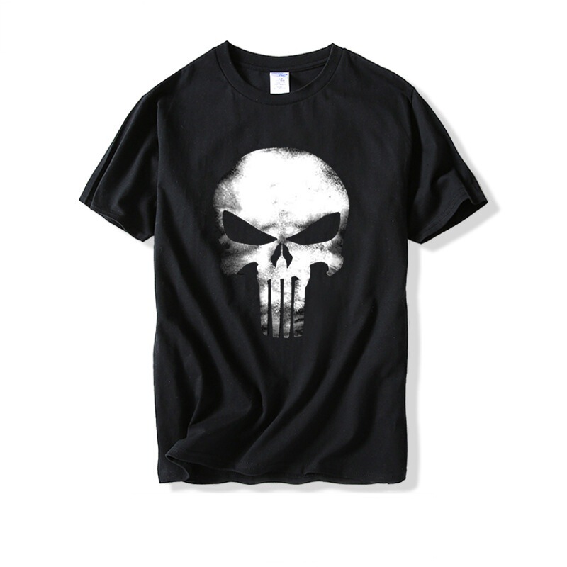 2025 Summer Cross-Border Round Neck T-Shirt Marvel Tv Series Punisher Skull T-Shirt Plus Size Replica Class Uniform Short Sleeves