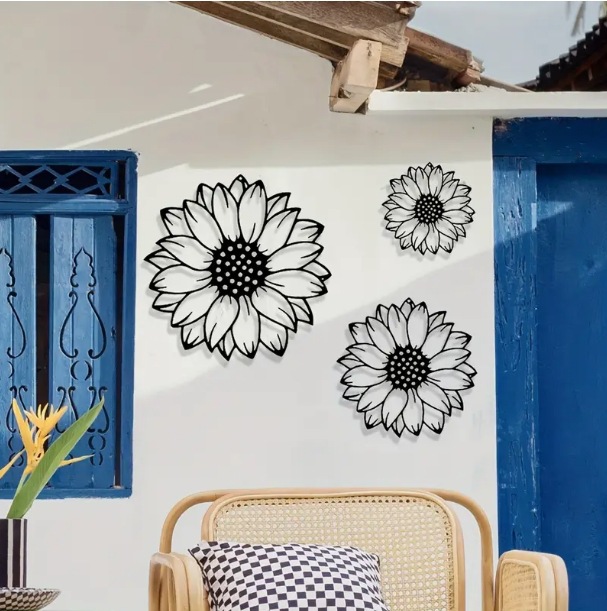 3件套墙面装饰太阳花激光切割剪影工艺品铁艺挂饰向阳开