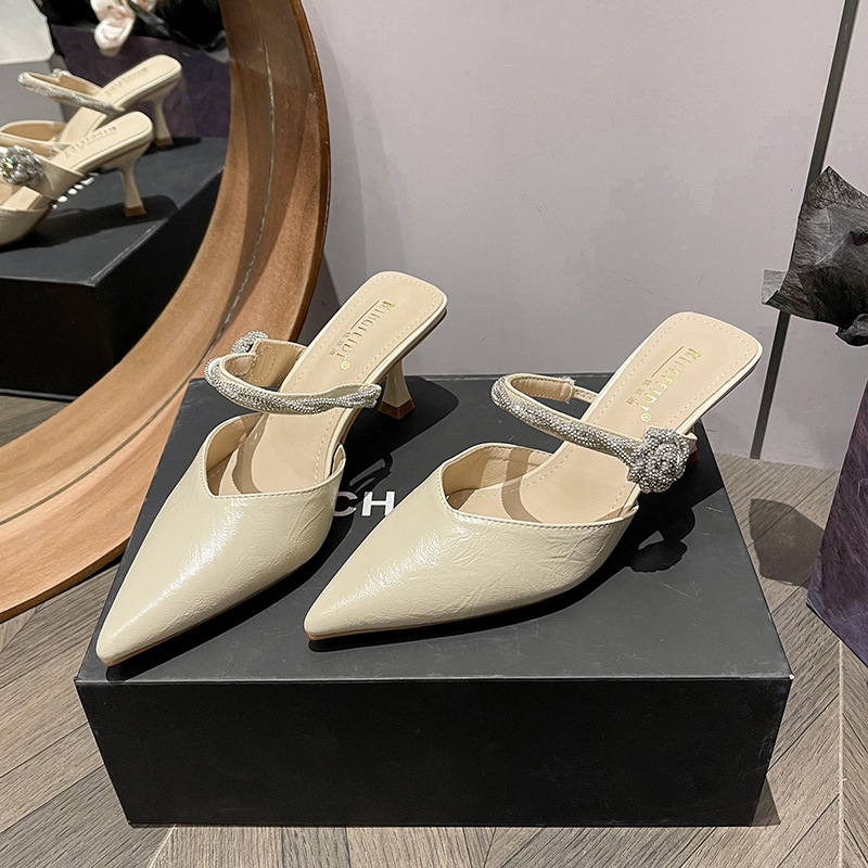 Baotou medio zapatillas 2026 nuevo tipo de verano con un talón de diamante zapatillas de tacones altos para mujeres con punta universal image 7