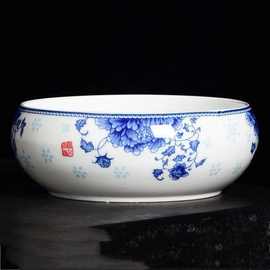 创意大口径水仙花盆陶瓷大号家用无孔铜钱草专用水培一叶莲碗莲盆