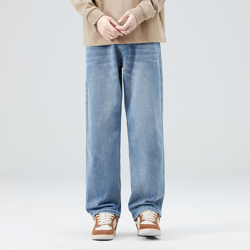 Pantalones de pierna ancha juvenil para hombres de moda estadounidense lavados jeans sueltos apenados marca de moda para hombres Pantalones rectos de High Street para hombres