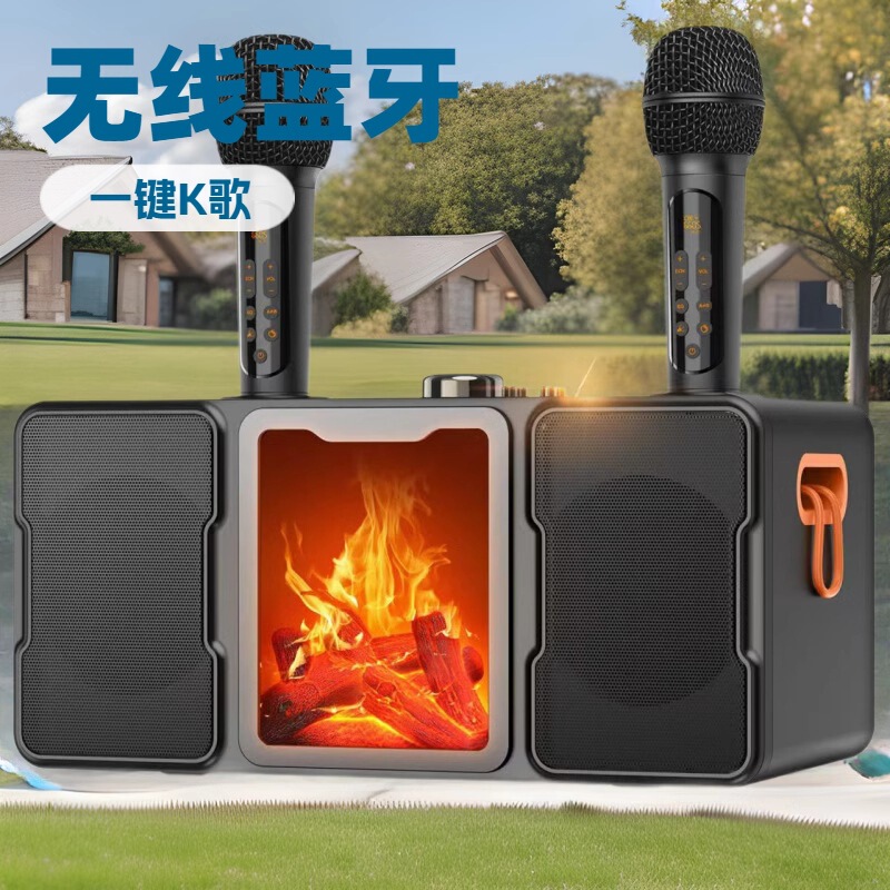 Cross-border Retro Flame Light Wireless Bluetooth Speaker Dual Microphone Karaoke Machine Home TV Projection Subwoofer Cross-border Retro Flame Light Wireless Bluetooth Speaker Dual Microphone Karaoke Machine Home TV Projection Subwoofer