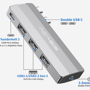 Special offer double type-c aluminum alloy docking station USB3.2 splitter 100W fast charging 3.5 audio hub