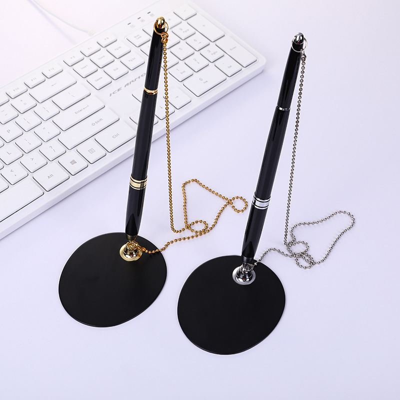 Black Chain Metal Desk Pen Office Stationery Gel Pen Printable Enterprise logo Hotel Front Desk Signature Pen