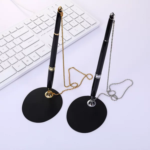 Black Chain Metal Desk Pen Office Stationery Gel Pen Printable Enterprise logo Hotel Front Desk Signature Pen