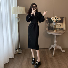 深圳南油欧货高端品牌黑色休闲时尚显瘦黑色洋装女秋款2023新款裙