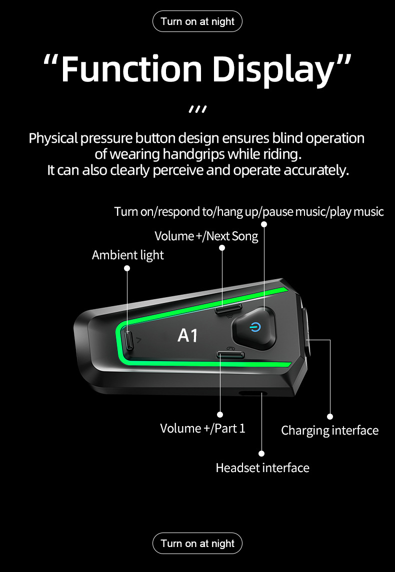 Cool Lighting Motorcycle Helmet Bluetooth Headset Full-Face Half-Face Three-Quarter Helmet Riding Intercom Helmet Headset