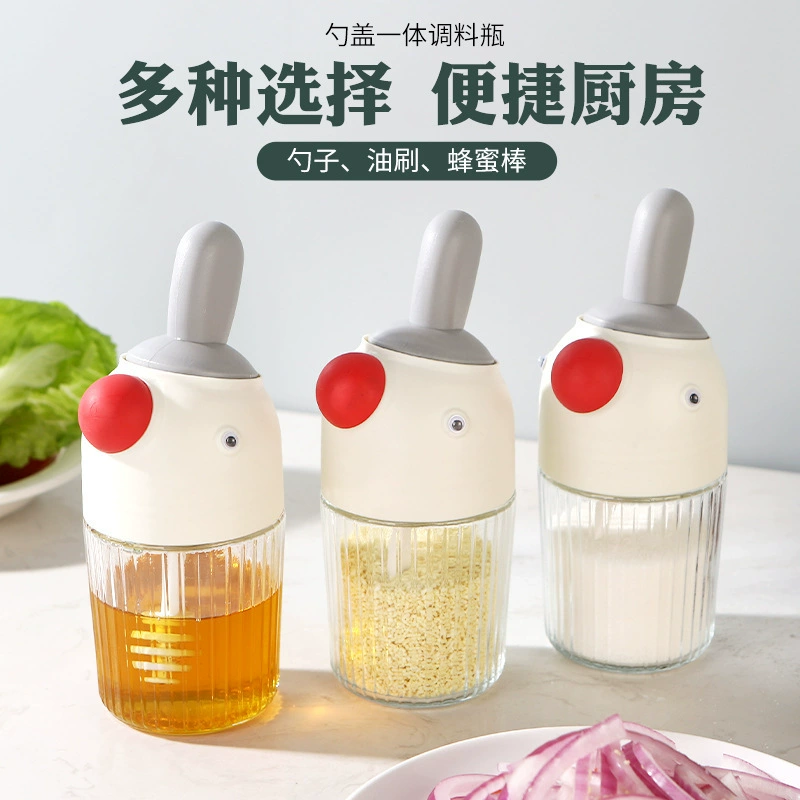 Банка для приправ для кухни, стеклянная, герметичная, влагонепроницаемая, с милым мультяшным дизайном, высокой эстетической ценностью, банка для соли, емкость для куриного бульона, бутылка для приправы с MSG.