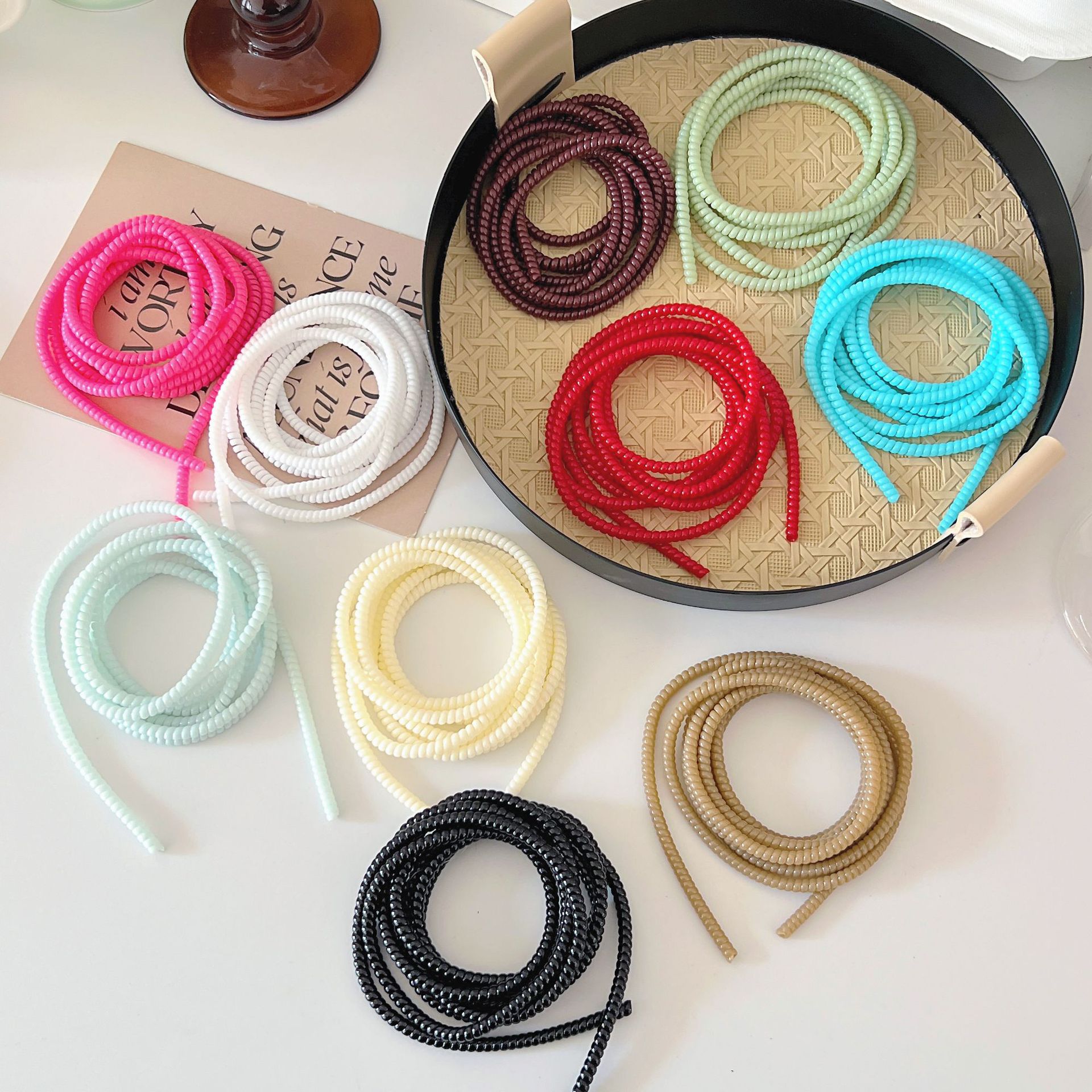 1.4m珍珠款数据线保护绳珠光数据线缠绕绳跨境外贸厂家批发保护绳