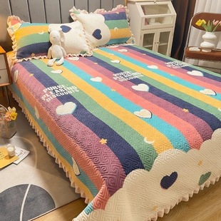 [bed cover] new milk velvet four seasons thick bed cover quilted cotton lace non-slip double double bed