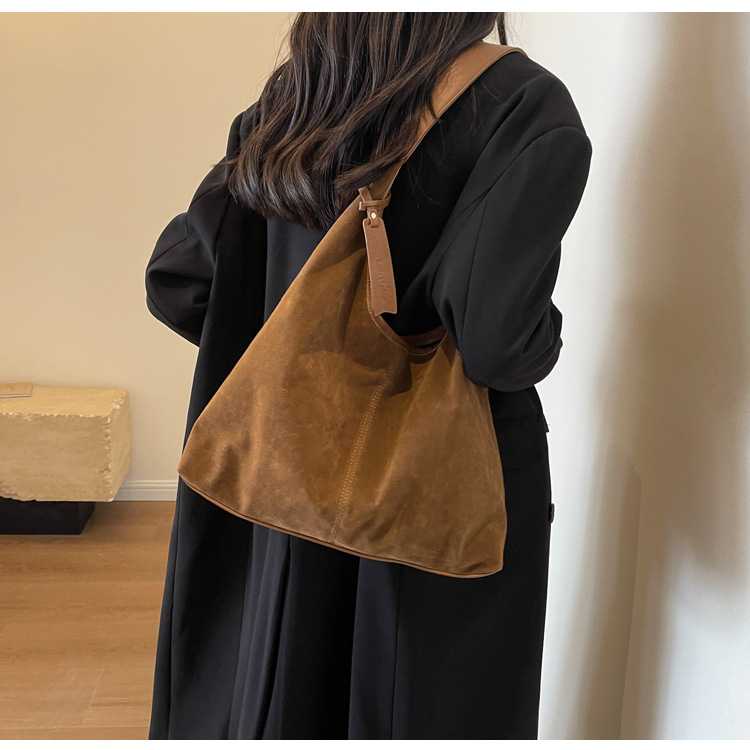 Women's Suede Tote Bag Reversible Large Capacity Shoulder Bag_voghion.com