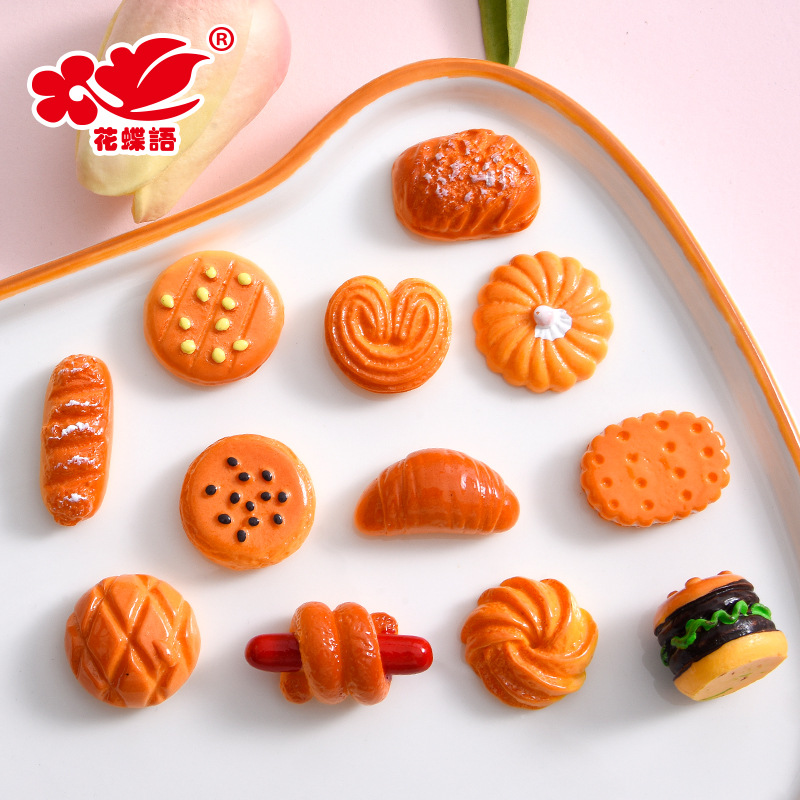 Simulación de comida y juego pan hamburguesa accesorios de resina al por mayor bricolaje casero teléfono móvil Shell cuerda de pelo accesorios para el cabello parche refrigerador