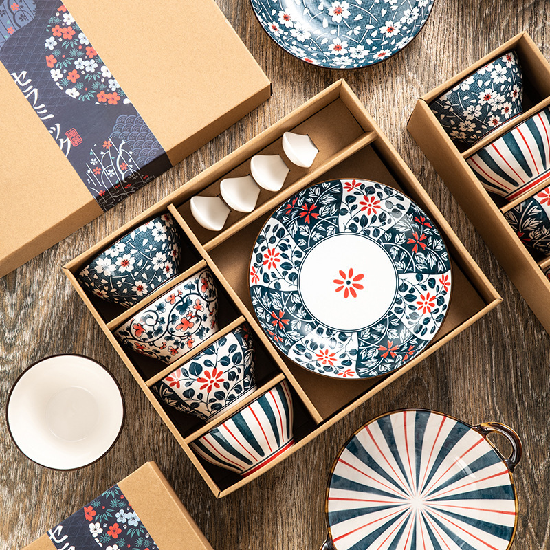 Japanese Cowhide Box Ceramic Bowls and Dishes Set Gift Bowl Gift Box Business Return Gift Opening Promotion Event Gift