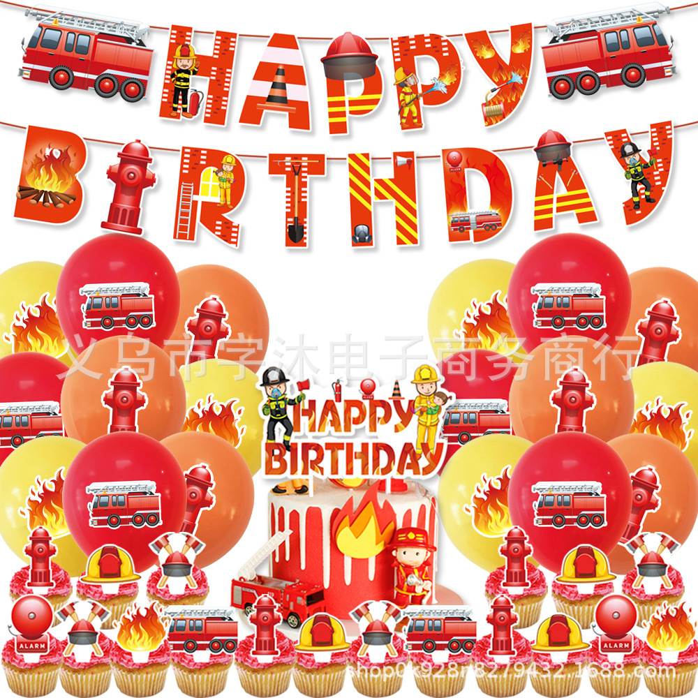 Fire Truck Firefighter Theme Birthday Pa...