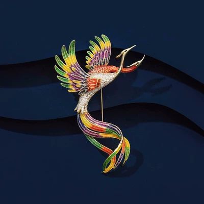 Chinese Style Enamel Phoenix Brooch High-end Women's Light Luxury Retro Pin Atmospheric High-end Sense Corsage Suit Accessories (Yaxa sancaqları) - golden-color-phoenix-laiyi