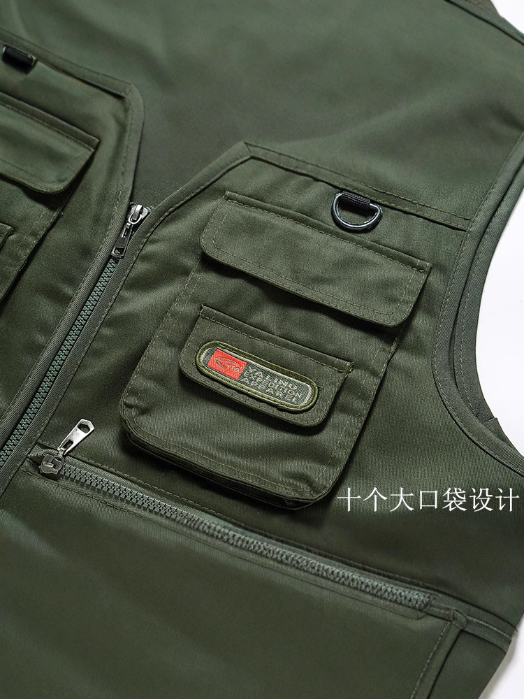 Hombre de bolsillo chaleco primavera y otoño de mediana edad V-collar caballo de tamaño grande abrazadera de fotografía al aire libre pesca primavera y otoño