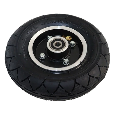 200x50 inner and outer tire set 8inch Inflatable front wheel assembly includes tire, aluminum alloy wheel hub, and bearings (Hub) - hota-200x50-black-inflatable-wheel-with-two-rounded-sides