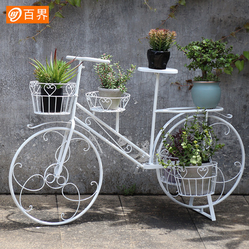 Creative Retro Bike Flower Stand, European Iron Work Multi-layer Courtyard Garden Balcony Decorative Shelf Flower Pot Stand