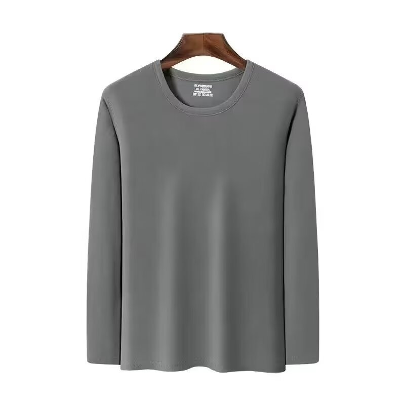 Otoño y invierno de camisa de camisa de manga larga de moda de hombre de cuello redondo de color sólido camisa de base cálida casual suelta con una camisa de moda superior