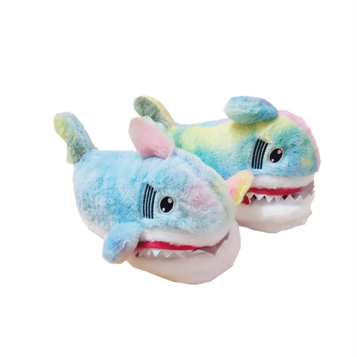 Pantofole di peluche con testa di squalo, suola spessa, 3D, per interni, calde, casa, cartone animato, scarpe di cotone_voghion.com