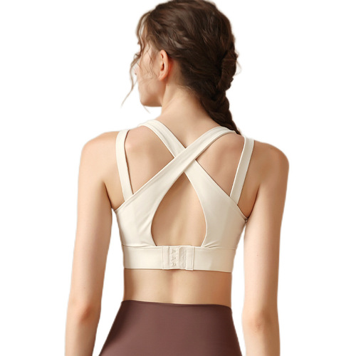 Nylon high-elastic push-up sports bra for women, shock-proof back-beautiful fitness bra, high-intensity running outer yoga vest