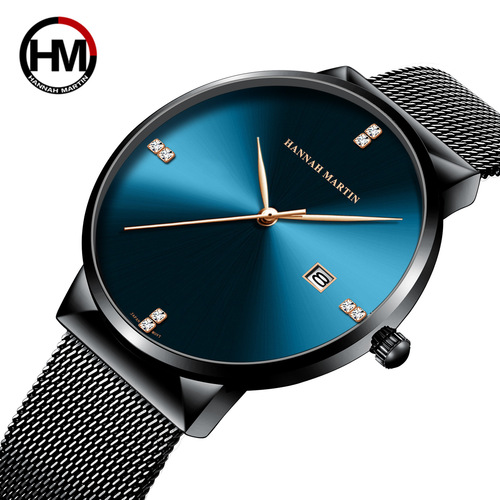 Hannah Martin Diamond Waterproof Student Calendar Steel Band Watch Diamond Simple Men's Quartz Watch