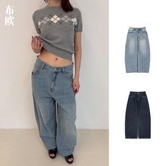 “中腰香蕉版型”南油女装批发 品牌水洗牛仔裤 做旧日常长裤原牛