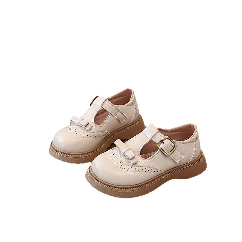 Zapatos de niñas primavera 2026 nuevos zapatos de princesa para niños niñas velcro zapatos de estilo universitario de cuero negro