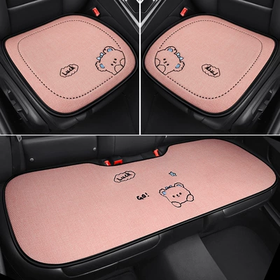 Car Cushion Four Seasons Universal Three-piece Linen Cartoon Cute Summer Cool Cushion Single Piece Long Cushion Without Backrest