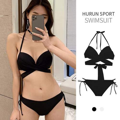 Swimsuit swimwear white sexy triangle underwire hard cup bikini small breast push up hot spring vacation cross-border swimsuit