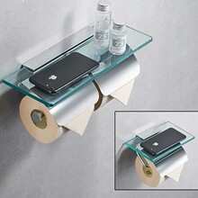 全铜卷纸架浴室玻璃置物架卫生纸盒酒店工程双厕纸架收纳纸巾架