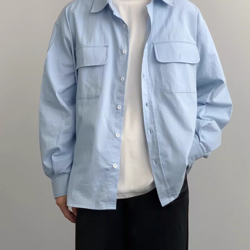 Spring and Autumn New Style Oversize Long-Sleeved Shirt for Men, Youthful Boyfriend Style, Loose Casual Solid Color Shirt Jacket Spring and Autumn New Style Oversize Long-Sleeved Shirt for Men, Youthful Boyfriend Style, Loose Casual Solid Color Shirt Jacket